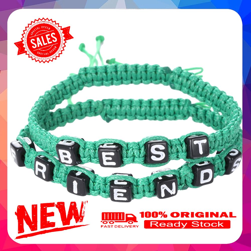 2Pcs/Set Unisex BEST FRIEND Letter Charm Handmade Woven Friendship Bracelet