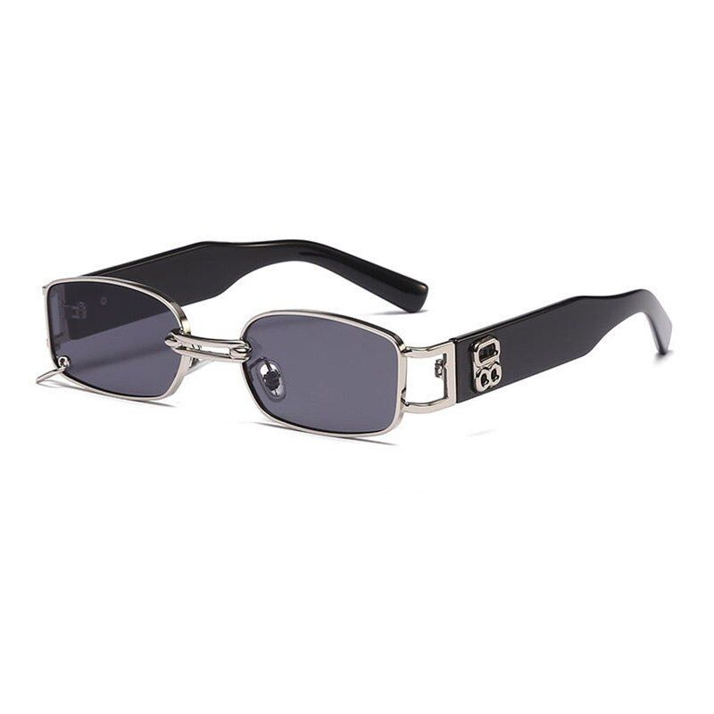 Silver GreySHAUNA Unique Iron Hoop Punk Sunglasses Brand Designer Retro Rectangle Shades UV400