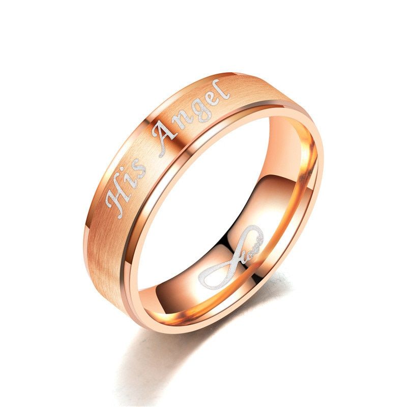 LETAPI Black and Rose Gold Color Stainless Steel Her Demon His Angel Wedding Ring for Man and Woman
