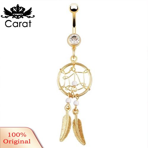 -tone Dream Catcher Feather Rhinestone Beads Belly Button Navel Ring Barbell