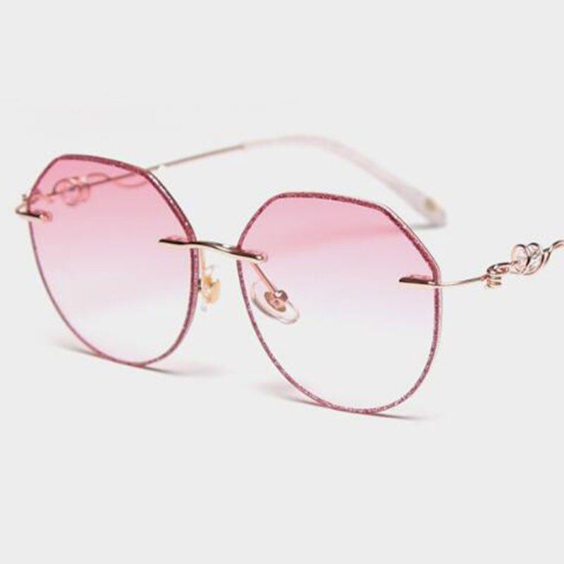 silver blueGradient Pink Sunglasses Women irregular Round Frame bling Shades fashionable glasses Alloy Beauty Frameless Glasses UV400