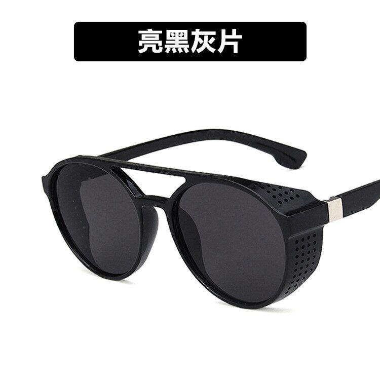black-blackSteampunk Sunglasses Men 2021 uv400blue yellow Round Sun glasses Vintage Retro oculos de sol masculino