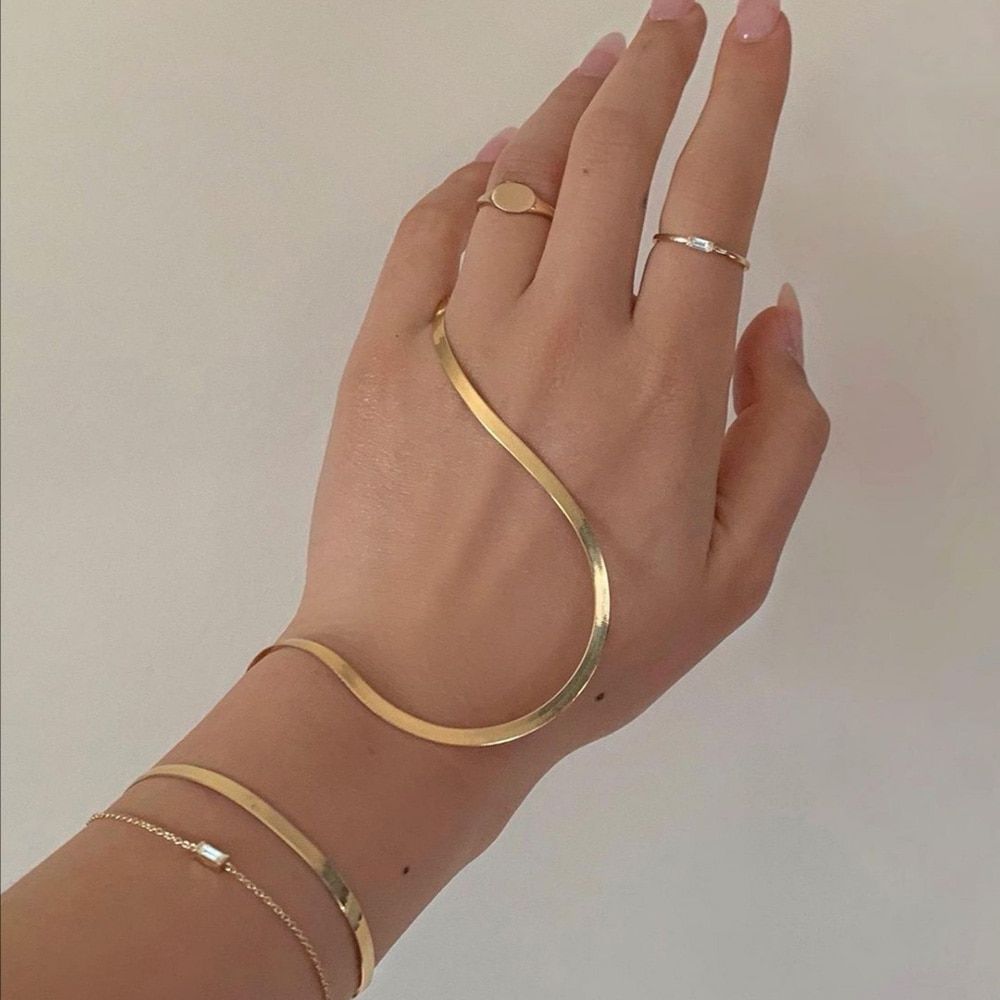 2021Stainless Steel 4mm Herringbone Chain Gold Bracelets Bangles for Women 18k Gold Plated Snake Chain Wristbands