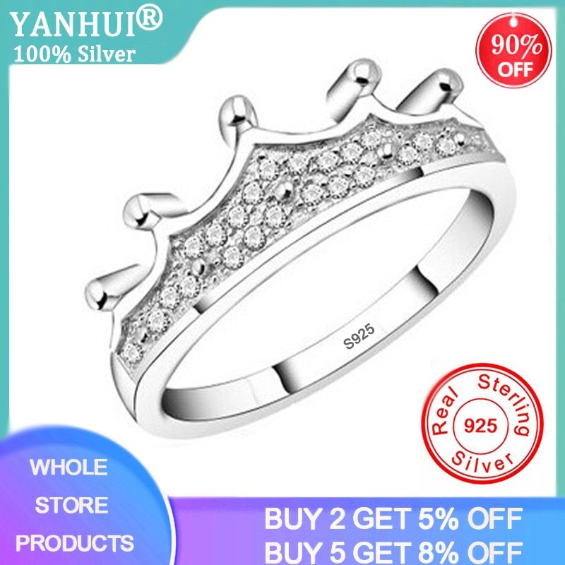 Fashion Princess Crown Ring Statement Zircon Wedding Engagement Ring Trend 925 Solid Romantic Party Gift