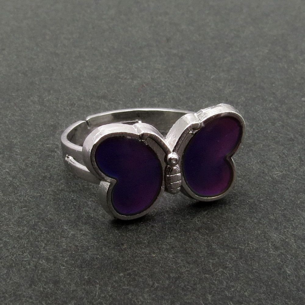 HUANZHI Lovely Butterfly Temperature Control Color Ring Heart Cross Bear Cat Starfish Color Change Adjustable Rings for Women