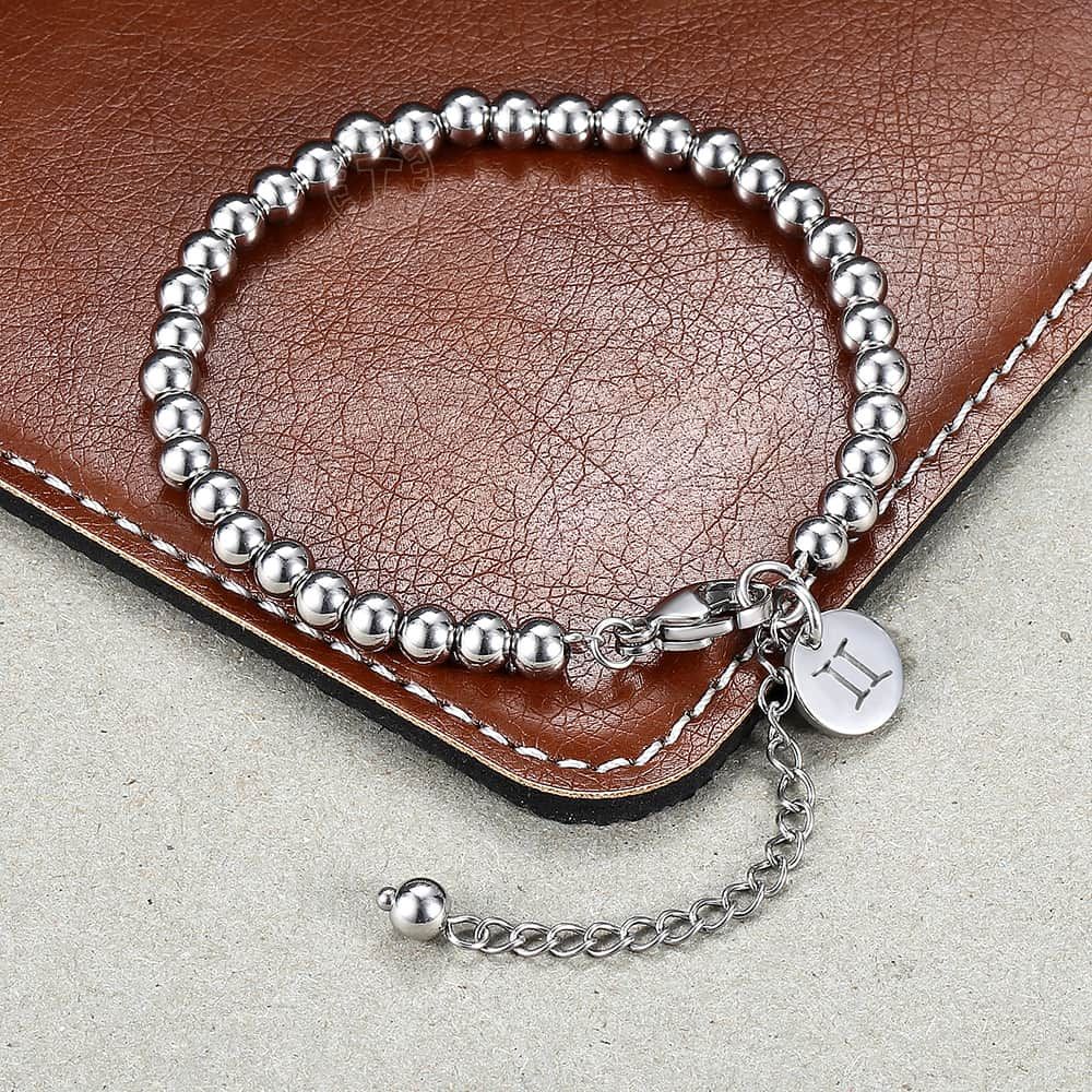 12 Constellations Stainless Steel Beaded Classic Bracelet for Women Girls Zodiac Signs Horoscope Charm Wristband Party Jewelry