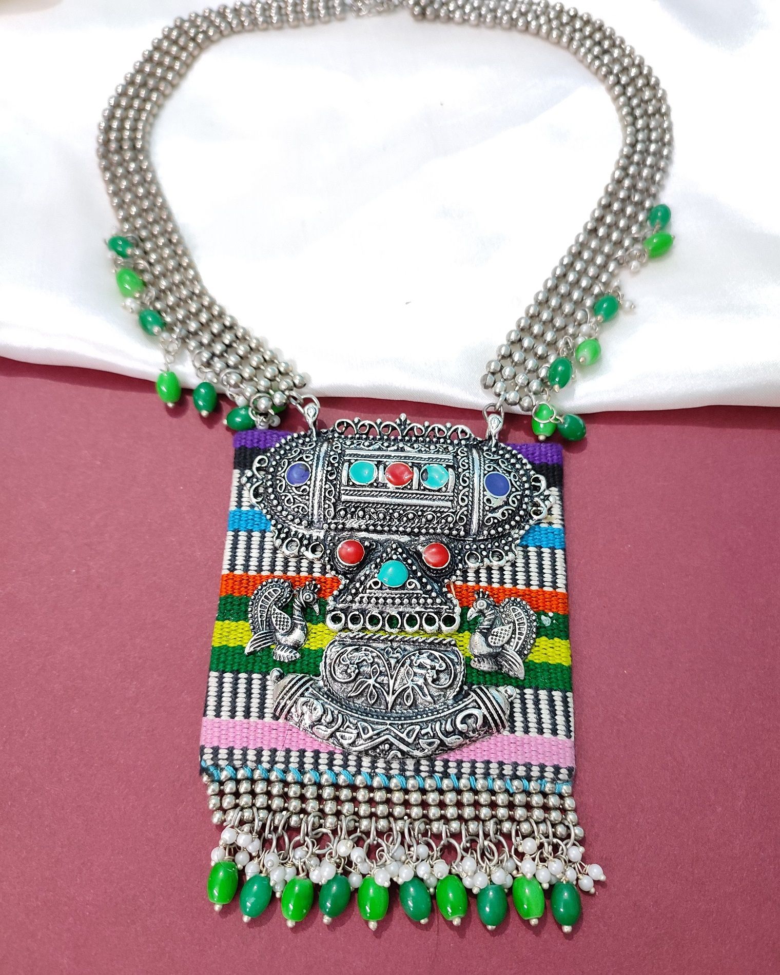 Hand Crafted Antique Oxidized  Indian Afghani Meena Work Minakari Beautiful Fashionable necklace elegant trendy pendant set For Women