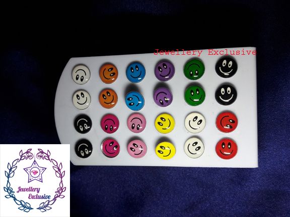 Multicolor smile emoji stud earrings/top earrings for girls and women - 6 pair(12 pcs)