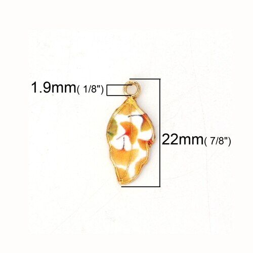 DoreenBeads Zinc Based Alloy Charms Leaf Gold Yellow Green Enamel Colorful DIY Findings 22mm( 7/8") x 10mm( 3/8"), 10 PCs