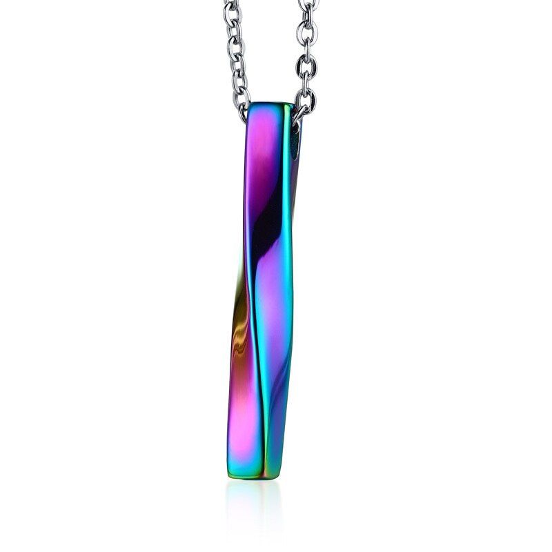 Vnox Stylish Twisted Bar Pendant Necklace for Men Unisex Stainless Steel M bius Band Design Multi Color Male Jewellry 20" Chain