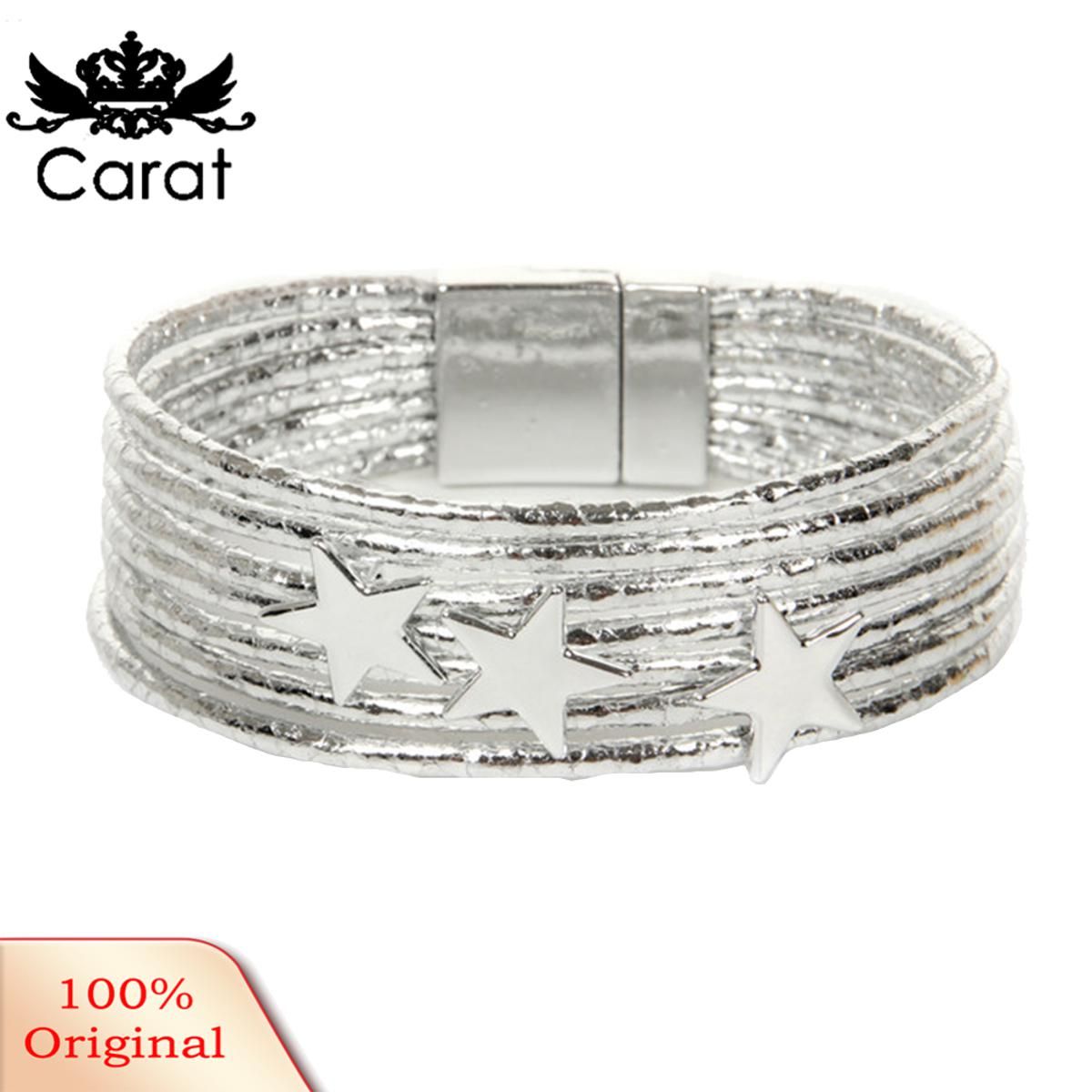 Boho Women Multi-layer Circle Star Faux Leather Brelet Magnetic Cuff Bangle
