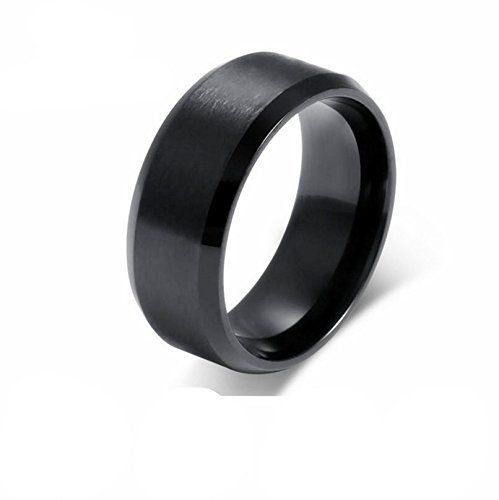 Via Mazzini Black Stainless Steel Proposal Engagement Band Ring