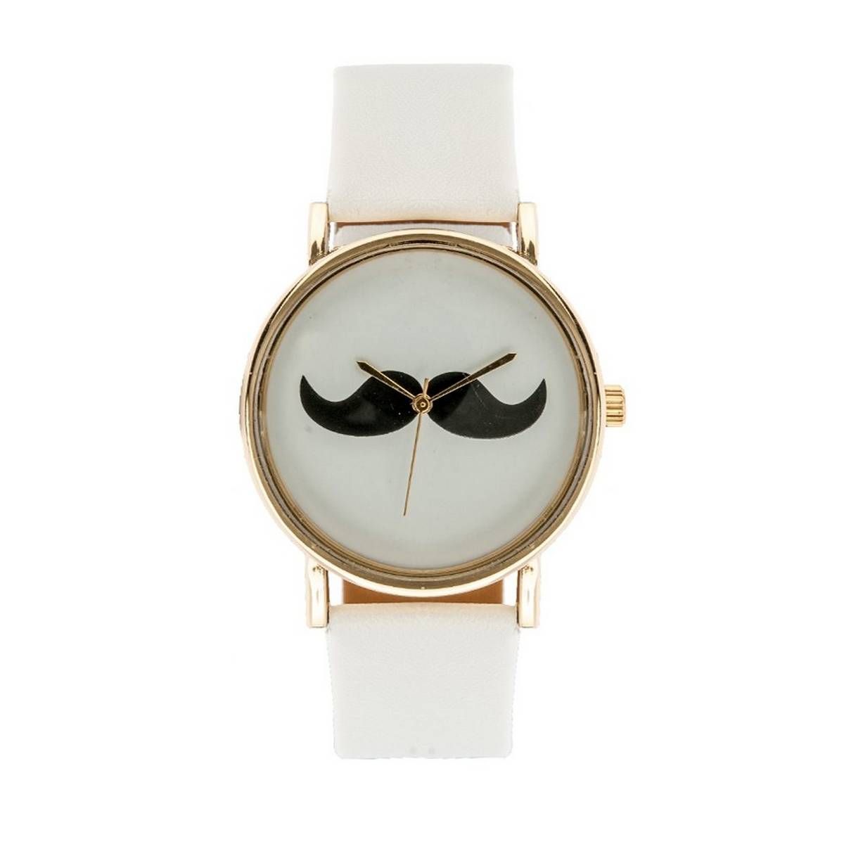 Fashion Retro Cute Gold Dial Beard Pattern Alloy and Synthetic Leather Watch for Women Girls