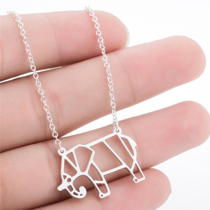 Jisensp Stainless Steel Origami Necklace Small Animal Pendant Necklaces for Women Jewelry Cute Bear Elephant Necklace Collier