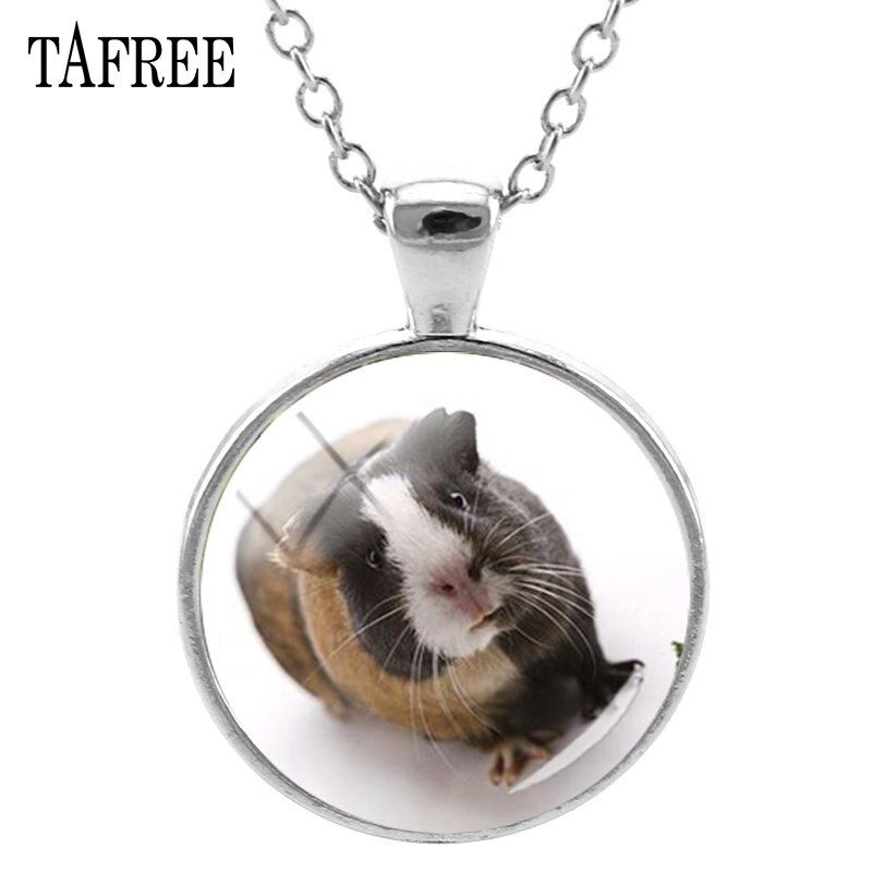 TAFREE Guinea Pig Pendants Necklaces Lovely Elegant Animal Statement Necklace Pendant Choker Glass Dome Women Girl Jewelry QF808