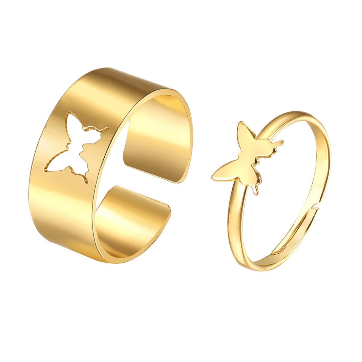 Butterfly King and Queen Couple Ring Set In Titanium Colour- Golden