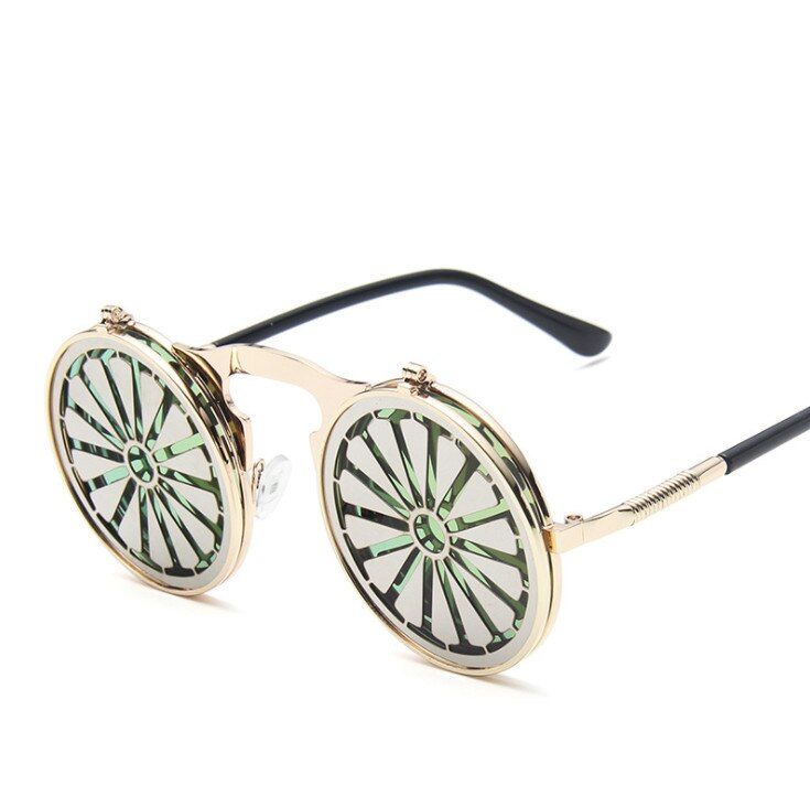 color 2VWKTUUN Vintage Steampunk Sunglasses Men Women Metal Frame Flip Punk Round Sun Glasses Googgle Retro Eyewear UV400 Mirror Shades