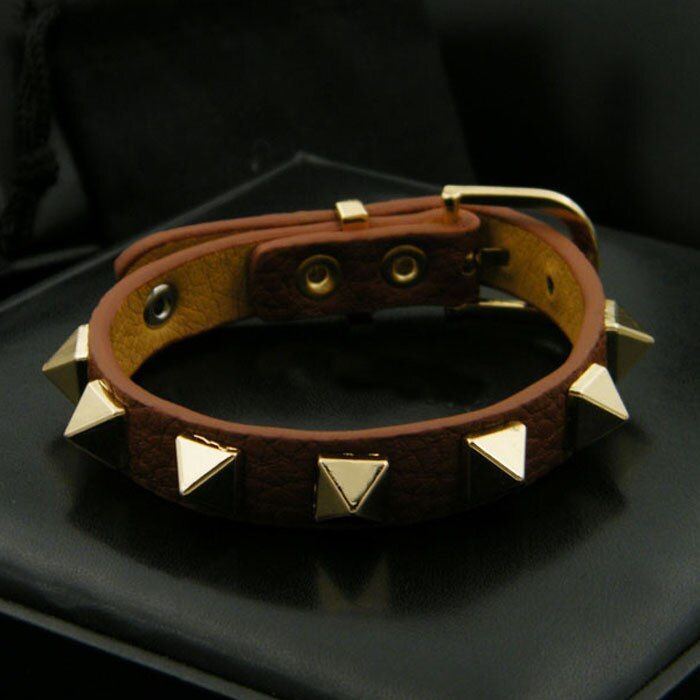 Punk Rivet Style Bangle Neutral Jewelry 9 Colors Adjustable Size Single Circle PU Leather Bracelet For Men Women