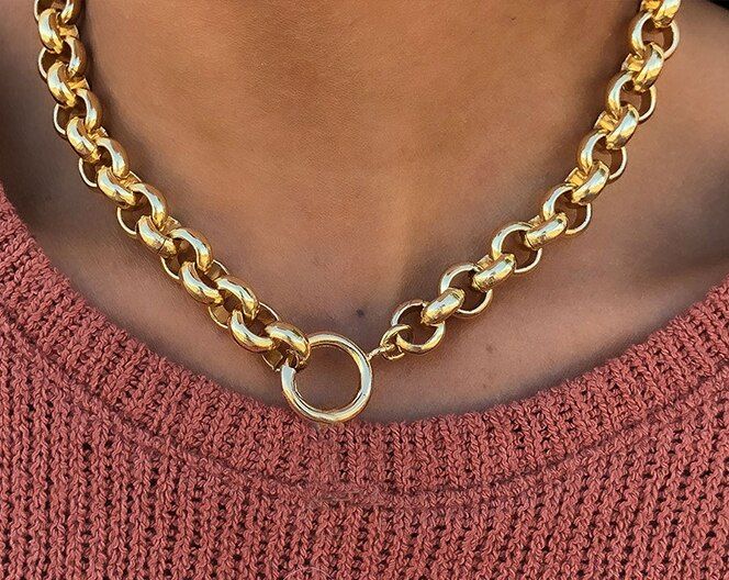 Rectangle Link Chain Necklace Paperclip Chain Necklace Gold Layering Choker Collar Oval Elongated Link Chain Necklace Fashion