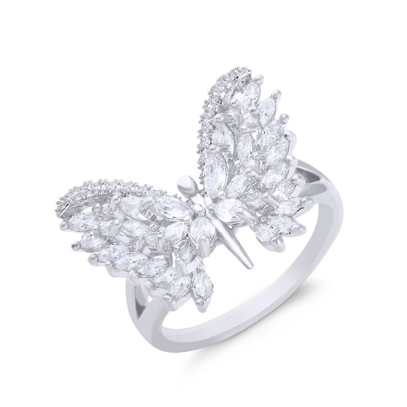 OCESRIO Zircon Silver Color Butterfly Ring Luxury Cubic Zirconia Fancy Big Rings for Women Jewelry bagues pour femme rig-f61