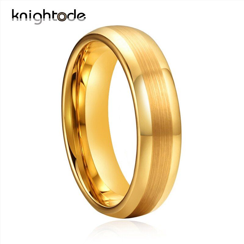 Gold Color Tungsten Wedding Band Mens Women Engagement Rings Couple Ring Jewelry Brushed Band Polished Edges Domed Comfort 8/6mm