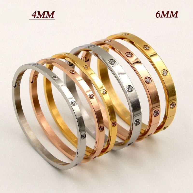 Classic Bracelets Ladies Titanium Stainless Steel Bangles Cubic Zirconia Woman Jewelry Gifts