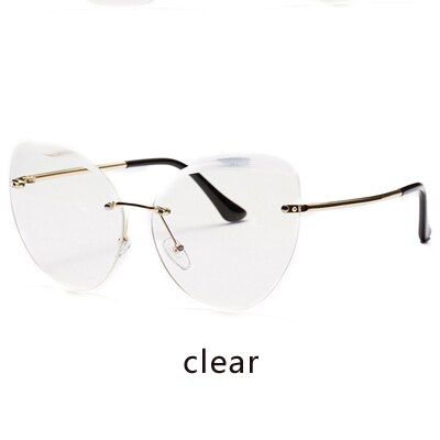ClearRalferty Sunglasses Women Cat Eye Rimless Sun Glasses UV400 Gray Gradient Shades Eyewear Accessories Female Oculos W2299
