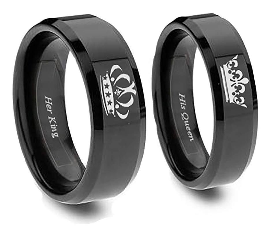 King and Queen Couple Finger Ring Black Titanium