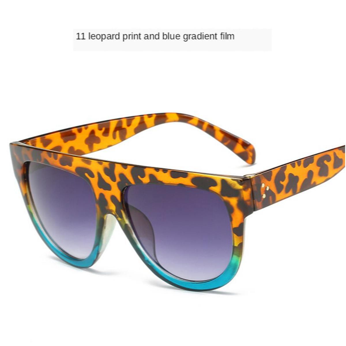 Leopard on blueOval Women Sunglasses 2020 Fashion Big Flat Top Half Round Frame Shield Sun Glasses Leopard Black Color Women Shades