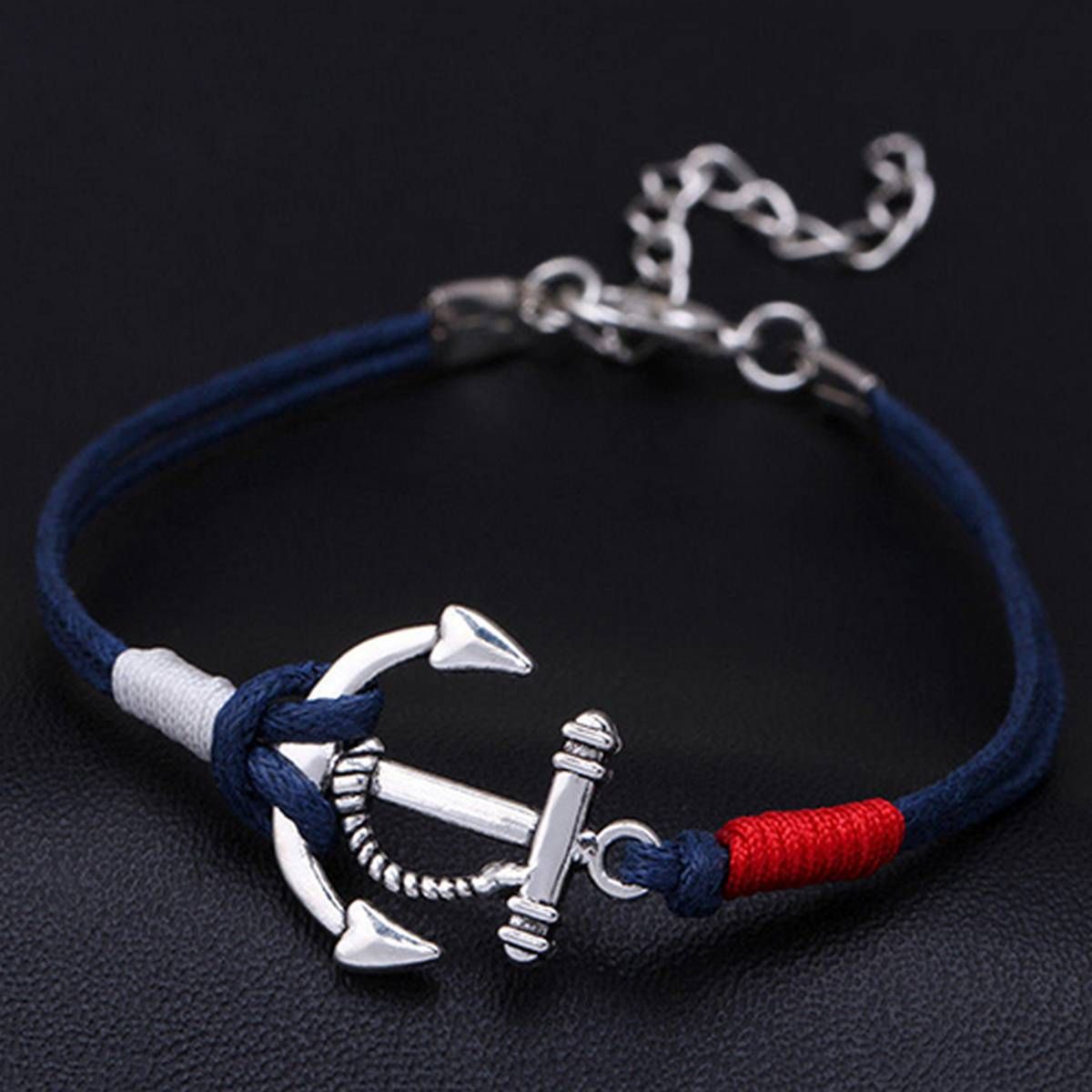 Women's Fashion Summer Jewelry Silver Anchor Multilayer Rope Braided Bracelet