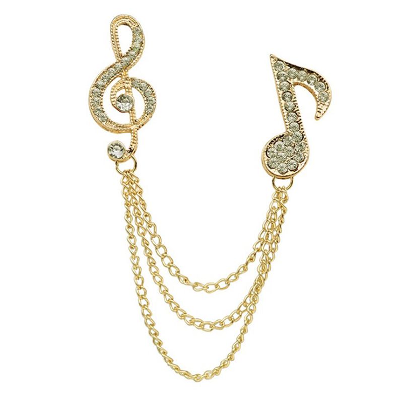 Crystal Tassel Chain Music Notes Brooch Lapel Pin Unisex Badge Brooches Jewelry