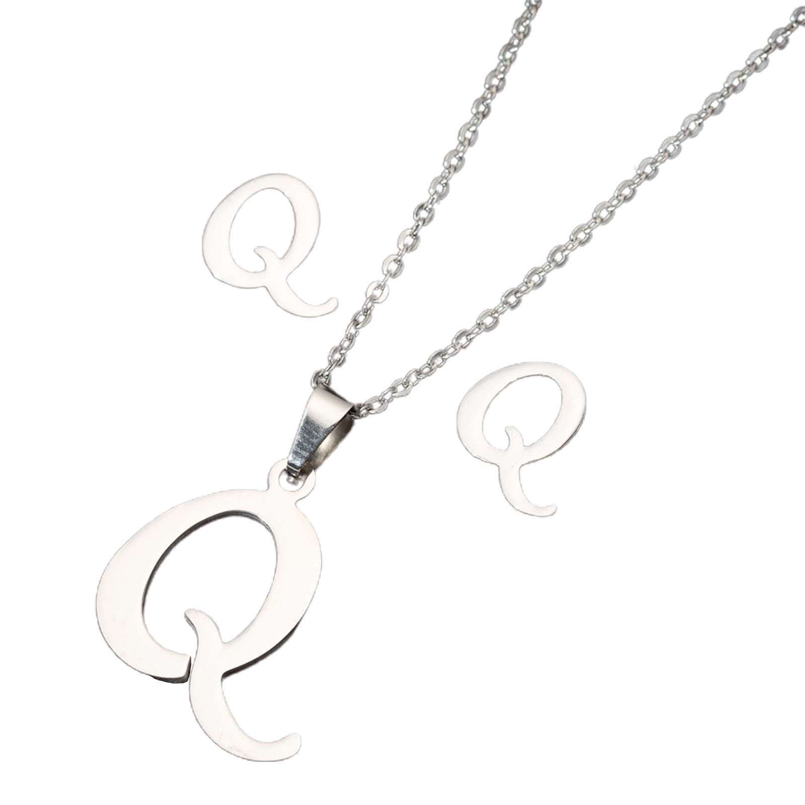 Letter Ear Stud Vibrant Color Initial Necklace Ear Stud Combo