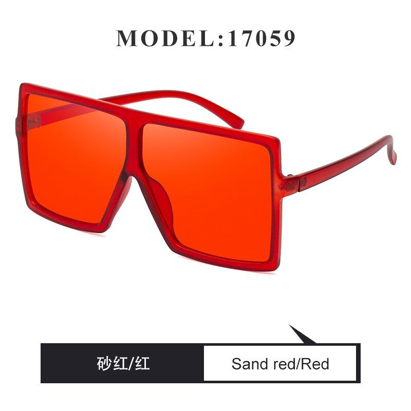 Red2020 Fashion Oversized Sunglasses Women Retro Big Frame Flat Top Shades Square Sun Glasses Brand Vintage UV400