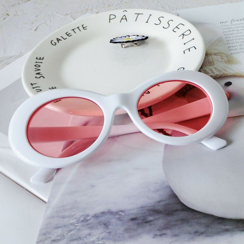 WhiteRedZUEE Fashion Oval Sunglasses Rimmed Glasses Ladies Trendy Hot Vintage Retro Sunglasses For Women/men White Black Eyewear UV400