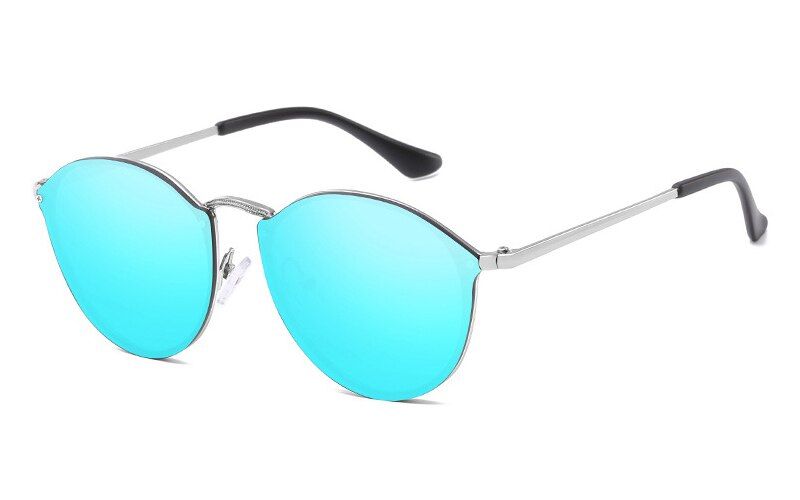 Silver Frame Blue2018 Fishion Cat Eye Sunglasses Women Luxury Cute Rimless Sun Glasses Retro Sunglass For Ladies Brand Designer 1332R