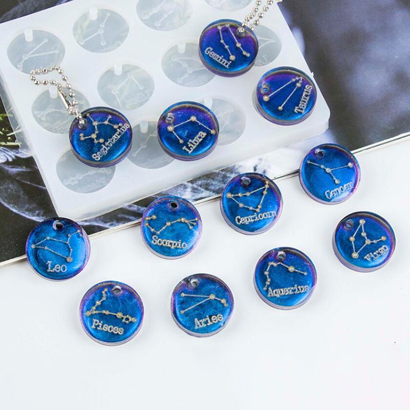 FashionApple 12 Constellations Discs Pendant Silicone Resin Mold DIY Jewelry Making Craft