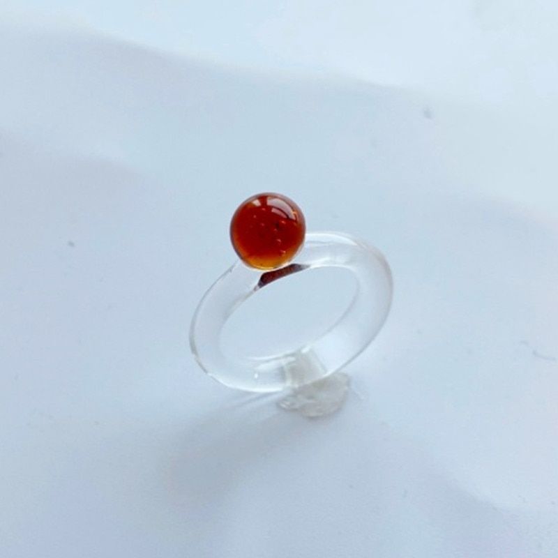 HUANZHI 2020 New Multicolor Geometric Ball Clear Rings Transparent Glass Round Rings for Women Girls Wedding Jewelry Gifts