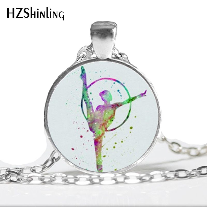 HZ--A509 Gymnastics Necklace Love Gymnastics Pendant Sport Jewelry Glass Photo Cabochon Necklace HZ1(null)
