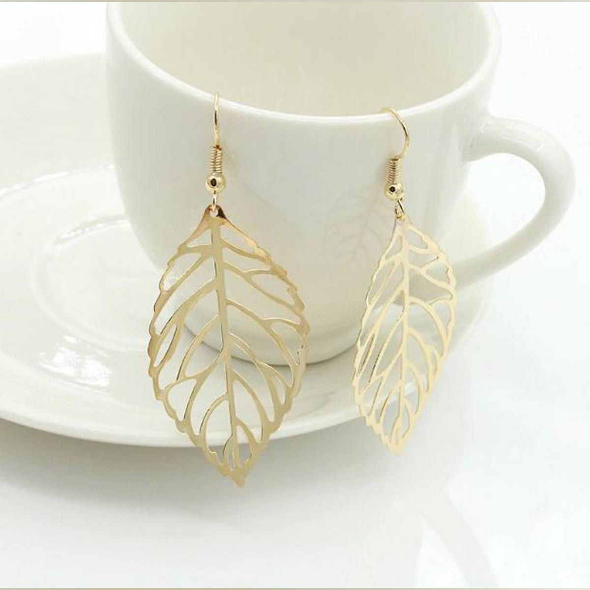 Fashion Jewelry Hollow Metal Leaves Dangling Long Statement Drop Earrings For Women - Ear Ring - কানের দুল - Earrings For Girls