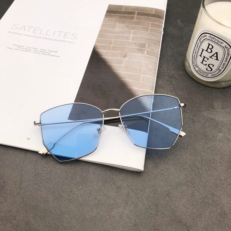 color 9VWKTUUN Metal Frame Sunglasses Women Irregular Geometric Sun glasses For Men Vintage Big Eyewear Outdoor Sport lunette de soleil