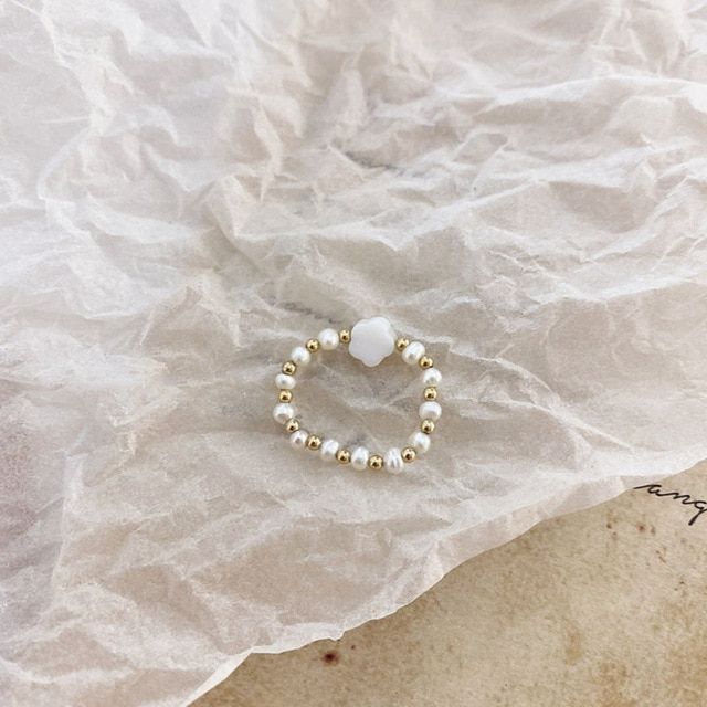 12 Types New Elegant Korean Retro Natural Pearl Shell Wood Beaded Ring Fashion Party Finger Ring Jewelry for Women Gift