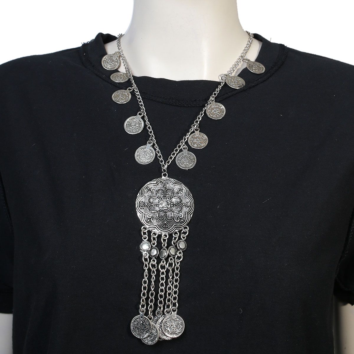Women'S Vintage Coin Choker Necklace Hook Earrings Statement Jewelry Set