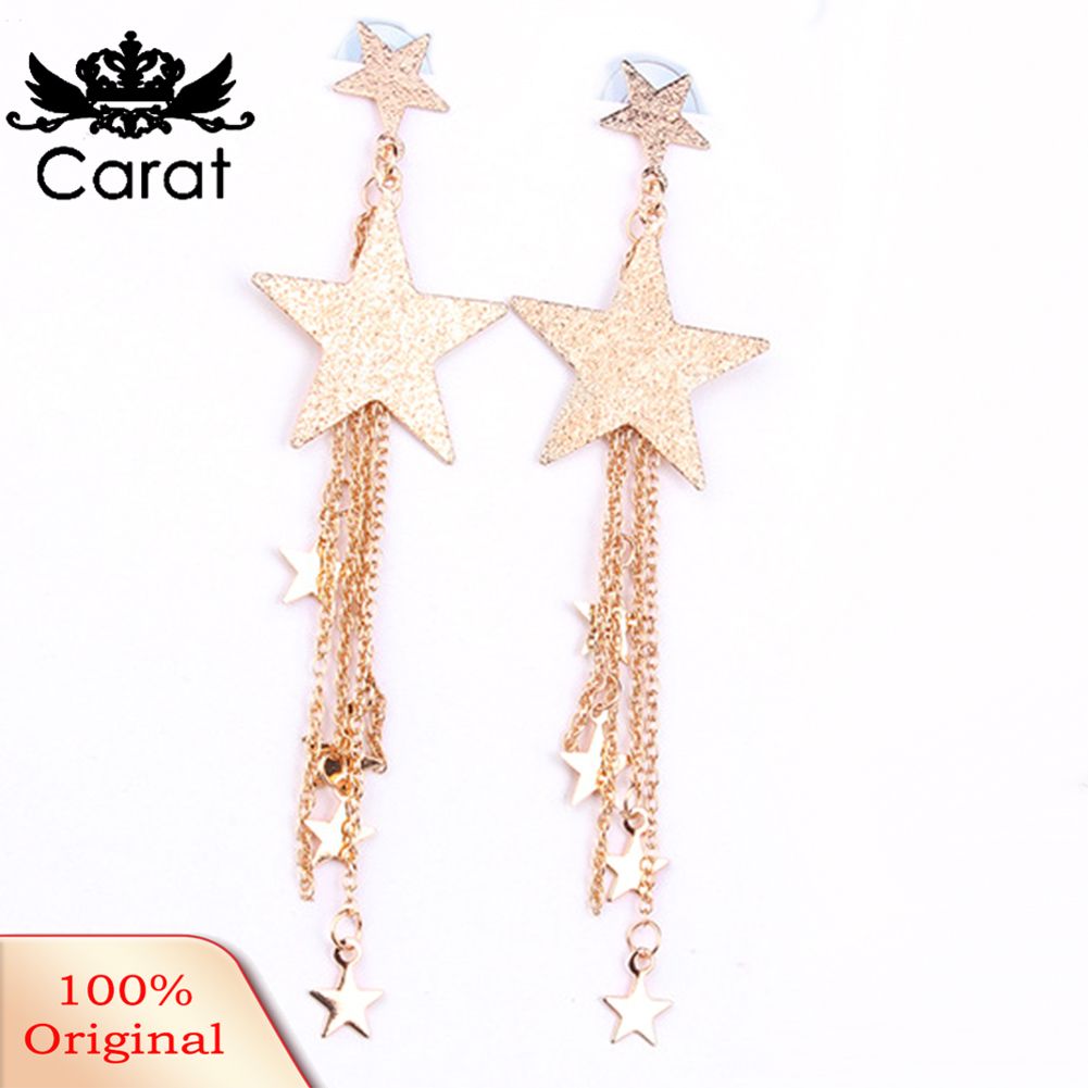 Fashion Big Five-pointed Star Long Tassel Chain Dangle Earrings Women Jewelry