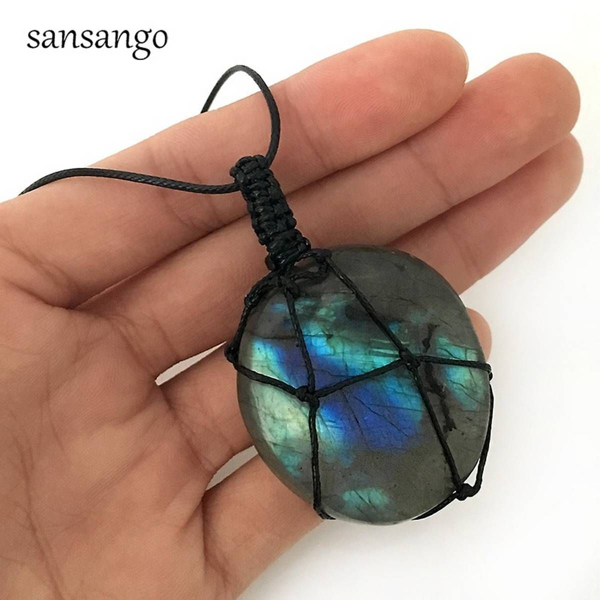 Trendy Dragons Heart Labradorite Pendant Necklace Natural Irregular Stone Wrap Braid Macrame Energy Necklace For Men Women