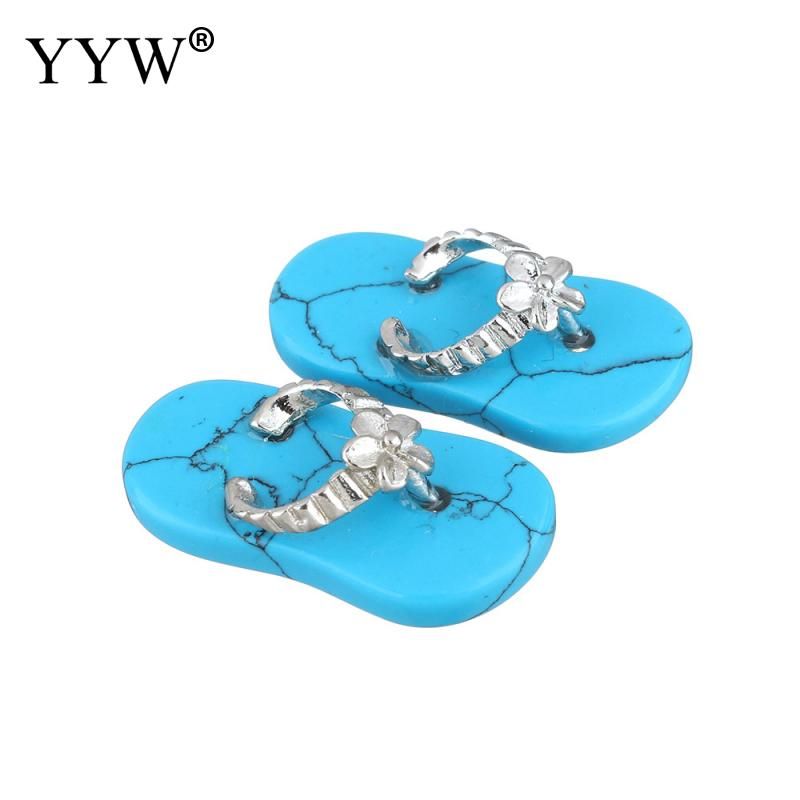 YYW 1 Pair Women Couple Lover Pendants Jewelry New Fashion Slipper Charm Dangle Natural Clear Quartz Opal Rose Stone Pendants