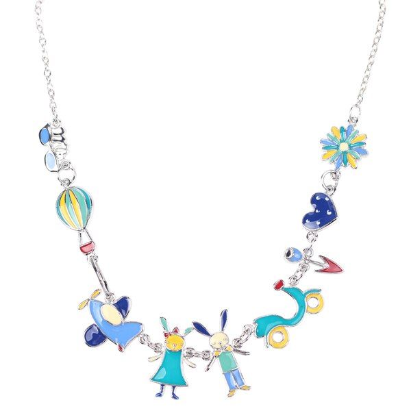 Bonsny Maxi Alloy Rabbit PLANE Necklace Chain Enamel Jewelry Colorful Pendant 2017 New Fashion Jewelry For Women Statement