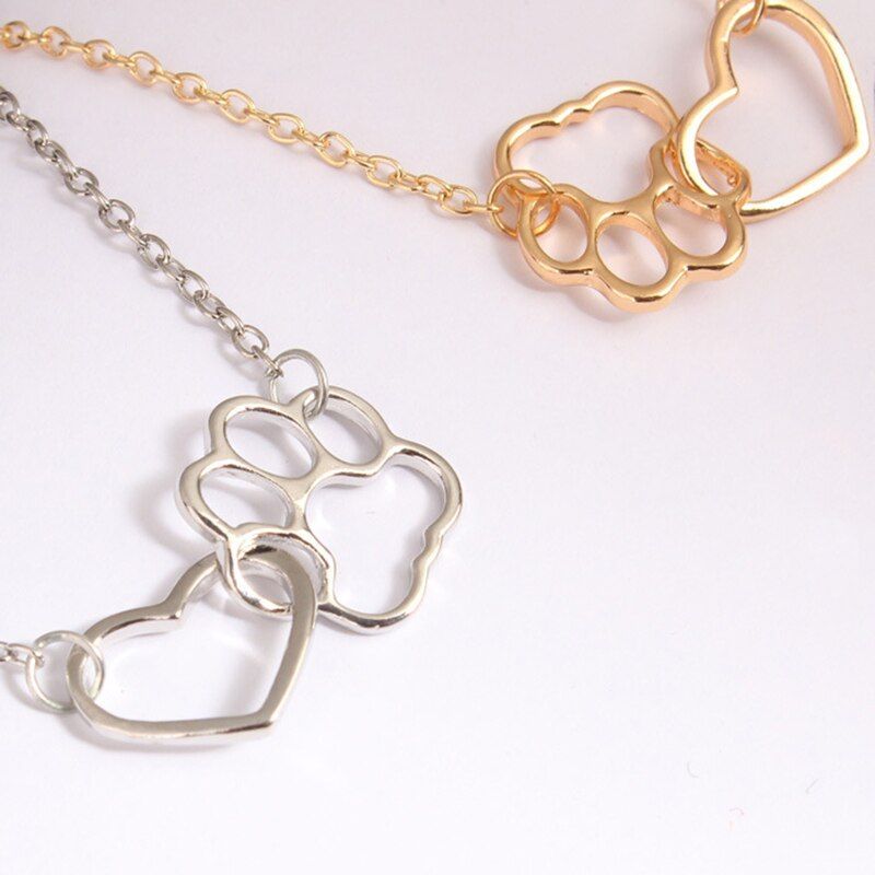 Hollow Pet Paw Footprint Necklaces Cute Animal Dog Cat Love Heart Pendant Necklace For Women Girls Jewelry Necklace Gifts