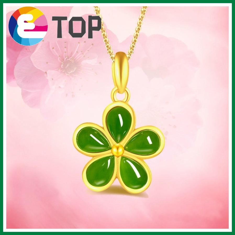 Laos Gold Plated Gold Inlaid Jade Five-Leaf Clover Pendant Female Fashion Jasper Chalcedony Plum Necklace Wedding Jewelry