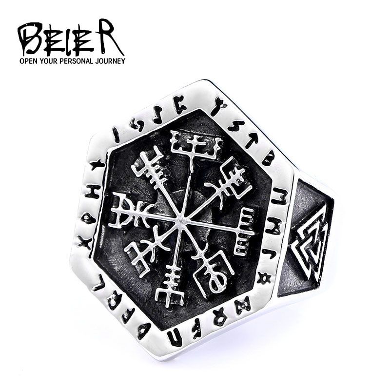 BEIER stainless steel character geometry thor's hammer mjolnir Viking ring for man`s gift Punk rock Jewelry boy`s gift  BR8-671