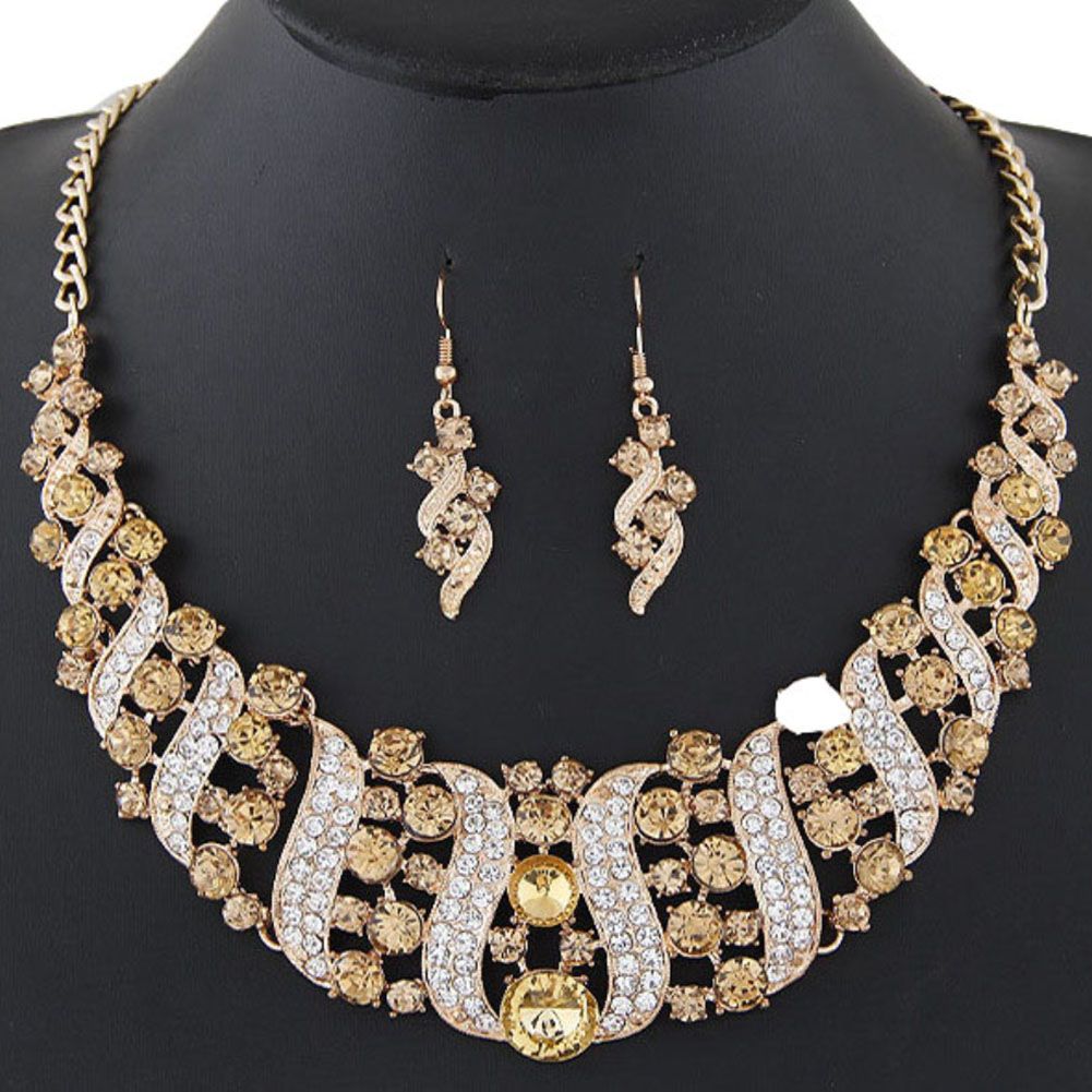 Rhinestone Inlaid Chain Necklace Bridal Wedding Party Jewelry Set